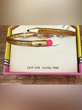 Betsey Johnson Gold Glitter Pencil Bracelet with Pink Eraser Accent